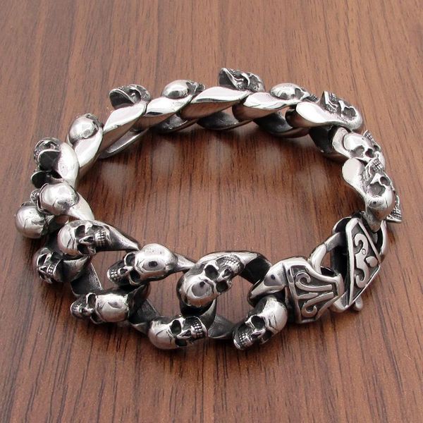 

bangle punk 316l stainless steel small skull bracelet motor biker skeleton men's bracelets jewelry, Black