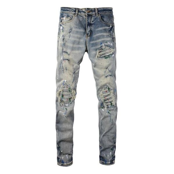 

men's jeans pant designer denim jeans ripped pants skinny motorcycle jean, Blue