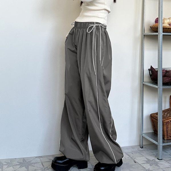 

women's pants s female spring drawstring baggy long side stripe elastic straight cargo trouser casual sport jogger streetwear y2k 23052, Black;white
