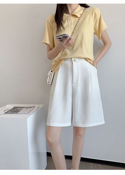 

women's pants s summer thin suit short high waist drape slim wideleg pants loose casual straight fivepoint pant 230520, Black;white