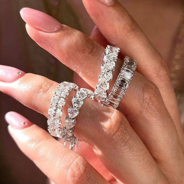

s925 silver wedding engagement ring rhodium 18k gold plated 5a cubic zirconia diamond stackable eternity bands for women