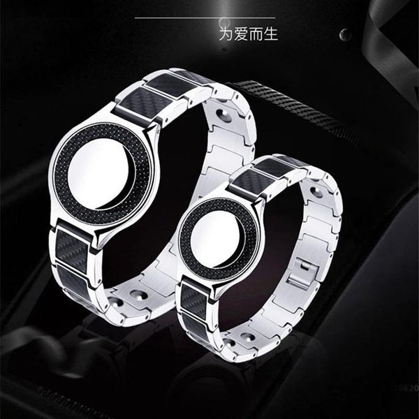 

bangle luxury stainless steel watch dial chain bracelets magnetic germanium carbon fiber bracelet power therapy health care jewelry, Black