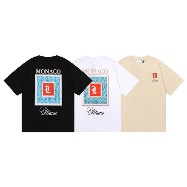 

mens tshirt brand rhude tee small and trendy rhude brand logo design with letter printed double yarn pure cotton short sleeved t-shirt for m, White;black