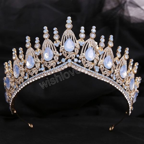 

water drop opal crystal crown rhinestone tiaras crowns jewelry for women accessories halloween dress party headpiece, White;golden