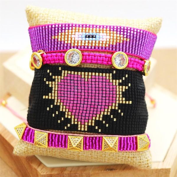 

bangle zhongvi miyuki heart pattern bracelets for women evil eye beads bracelet tassel armband pulseras mujer fashion joyeria jewelry, Black