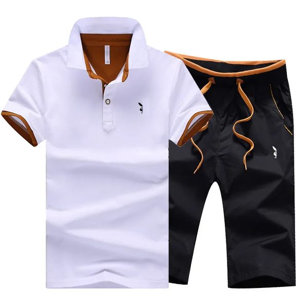 

famous american brand summer short sleeve middle-aged and young professional casual loose polo shirt casual short sleeve shorts suit, White;black