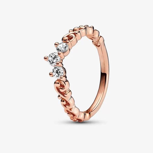 

timeless wish sparkling alternating ring for pandora 18k rose gold stacking rings designer jewelry for women crystal dimaond wedding ring wi, Slivery;golden