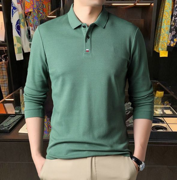 

designer new workplace formal long-sleeved polot shirt luxury fashion casual solid color striped breathable lapel polo multi-color m-3xlhsc, White;black