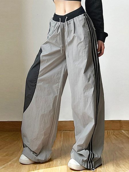 

women's pants capris y2k street clothing techwear cargo south korea harajuku parachute track men's tech sports wide leg jogger tro, Black;white