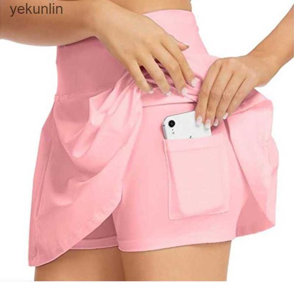 

luluwomen yoga pleated skirt knee above length pocket shorts inside tennis biker golf badminton beach running fitness sports skirt gym cloth, Black