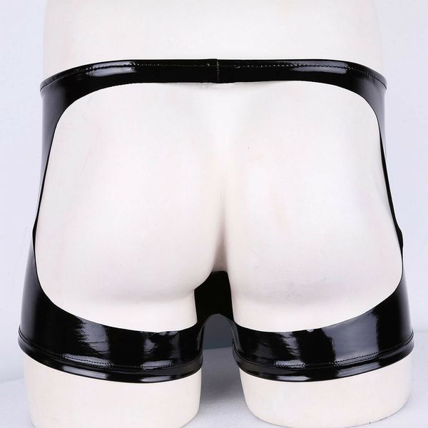 

underpants open butt club panites man faxu leather hollow out boxer trunks zip pouch eortic lingerie gay men pvc shorts 230520, Black;white
