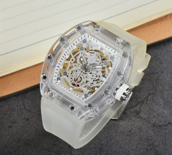 

2023 new watch men's leisure diamond watches gold steel case silicone mechanical automatic wristwatch strap male relogio masculino ri27, Slivery;brown