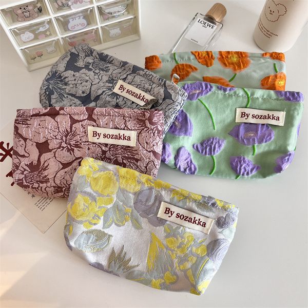 

cosmetic bags cases french embossed flowers travel storage bag wallet cute women makeup kits handbags phone pencil case organizer pouch 2305