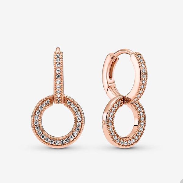 

18k rose gold circle hoop earrings for pandora 925 sterling silver wedding earring designer jewelry for women crystal diamond luxury earring, Golden;silver