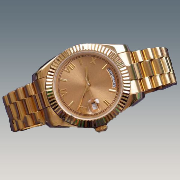 

automatic mens watch montre rose gold watches 41mm movement mechanical folding buckle stainless steel multifunction roman numerals wristwatc, Slivery;brown