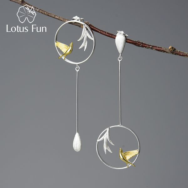 

dangle chandelier lotus fun real 925 sterling silver swallow and willow in spring wind long asymmetrical dangle earrings for women fine jewe