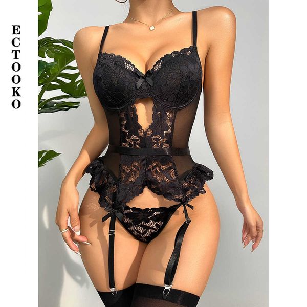

for women garter belt bra lingerie set see theough body suit thongs, Red;black