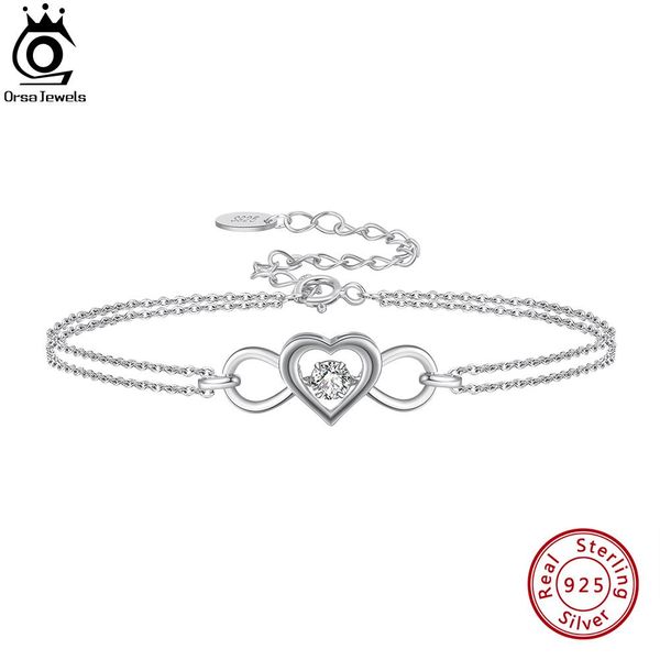 

bangle orsa jewels 925 sterling silver heart bracelet trendy double layers chain bracelets for women girl mom birthday gift sb135, Black