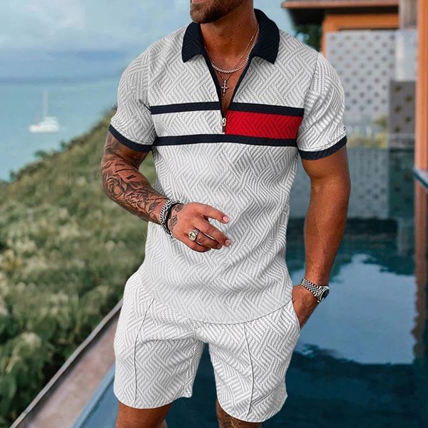 

men's tracksuits summer men casual polo shirt sets for male sport fashion 3d print two piece oversize pants suit short sleeve outfit 23, Gray