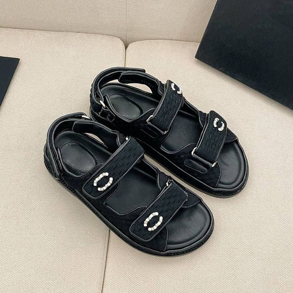 

flat sandals summer new thick sole 2023 black sports fashion casual c roman slotted open toe womens outdoor shoes sizes 35-41+box