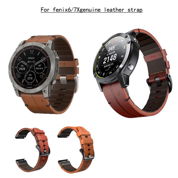 

watch bands tactix for fenix 6 quick release genuine leather strap fenix 7x watch wristband 22 26mmcowhide strap 230520, Black;brown