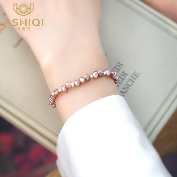 

bangle ashiqi natural baroque pearl 925 silver irregular silver bracelet jewelry for women gifts, Black