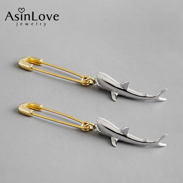 

stud asinlove fashion unique 18k gold pin drop earrings real 925 sterling silver shark earrings for women fine jewelry girls gift, Golden;silver