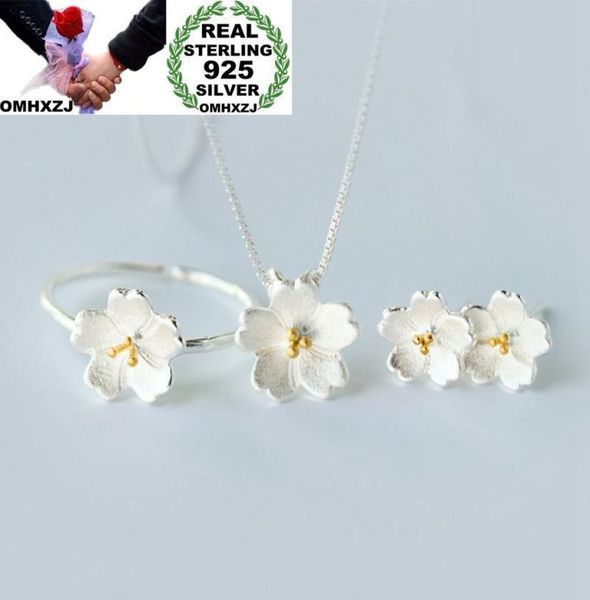 

omhxzj whole european fashion woman girl party gift sakura 925 sterling silver stud earringsringnecklace jewelry set je046524583