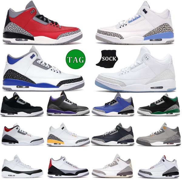 

jumpman 3 3s basketball shoes pine green racer blue pine green cool grey fragment unc laser orange georgetown men women trainers