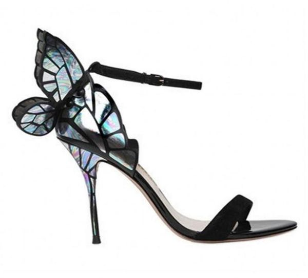 

fashionsophia webster evangeline angel wing sandal genuine leather pink glitter shoes woman butterfly sandals summer gladiators w2640430, Black