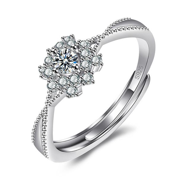 

brilliant cubic zirconia snowflake wedding rings for women cluster rings adjustable size engagement jewelry gift, Golden;silver
