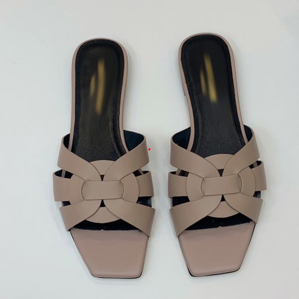 

2023 fashion women sandals genuine leather slippers summer flat stylist slides ladies beach sandal party wedding slipper with box -k0036, Black