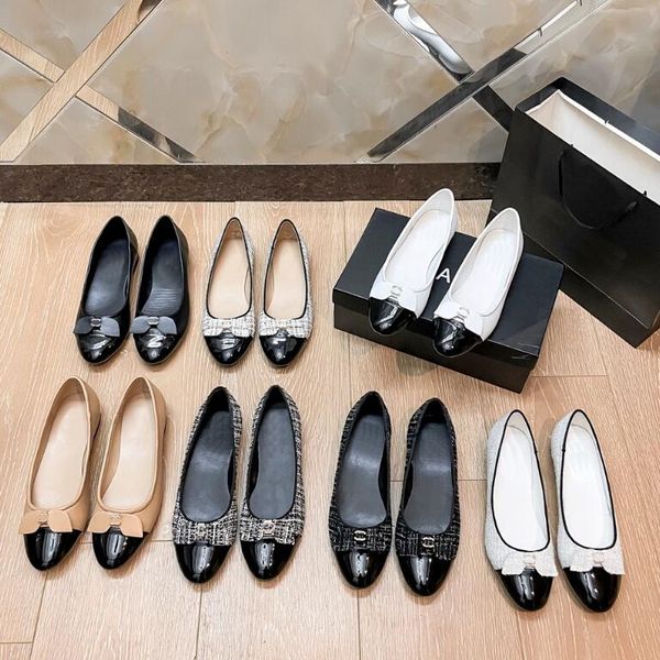 

channel designer dress shoes spring and autumn sheepskin c letter bow ballet shoes fashion womens black flat boat shoes trample lazy loafers