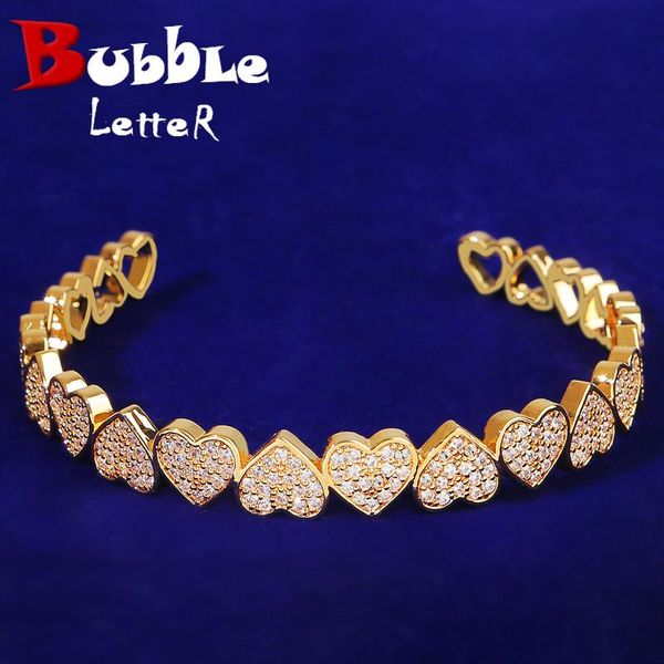 

bangle bubble letter heart bracelet for women on hand real copper gold color hip hop jewelry adjustable, Black