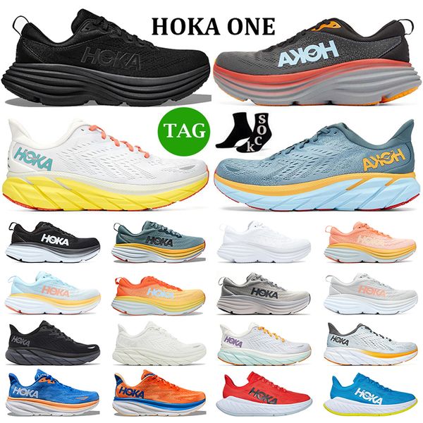 

hoka one bondi 8 hokas clifton 9 running shoes men women triple black white shark grey goblin blue carbon x 2 3 coral mens trainers sneakers
