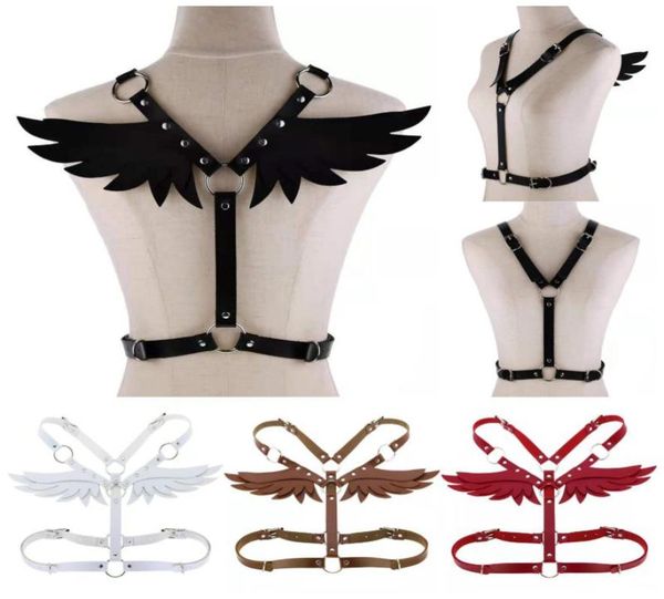 

belts 1pc fashion women men gothic handmade pu leather harness body bondage waist strap punk rock stylish angle wings vestbel7304547, Black;brown