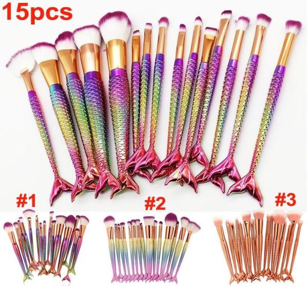 

new 15pcs set makeup brushes mermaid brush 3d colorful professional make up brushes foundation blush cosmetic brush kit tool 8805543