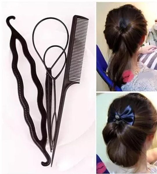 

fashion 4pcs ponytail creator plastic loop styling tools pony tail clip hair braid maker styling tool salon magic hair3811125, Brown