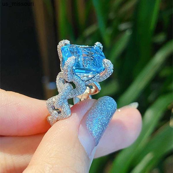

band rings qtt luxury silver color ring for women blue big square zircon stone designer silver jewelry women party gift j230522