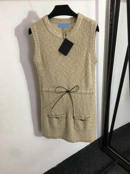 

vers vintage women dress shirts drawstring elasticated waist knitted apricot pocket decoration tank size s-l luxury dresses for woman design, Black;gray