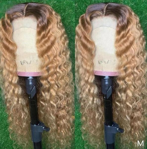 

india 13x4 lace front human hair wigs with baby hair silk ombre light blonde full lace wig remy deep wave 360 wigs headband1922555, Black;brown