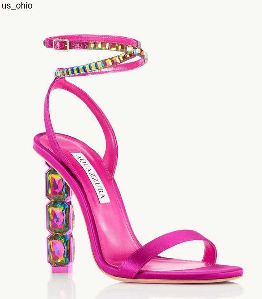 

sandals luxury brands aquazzuras aura sandals shoes women crystalembellished heel ankle straps lady sandalias party wedding bridal gladiator, Black