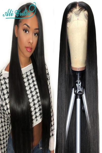 

30 inch lace front wig for women long straight closure wigs 26 28 inch ali grace 13x4 preplucked lace front human hair wigs6221669, Black;brown