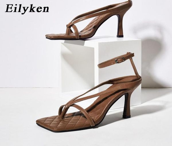 

eilyken 2020 new fashion clip toe vneck design woman sandals summer ankle buckle strap stiletto high heels ladies dress shoes 0928485267, Black