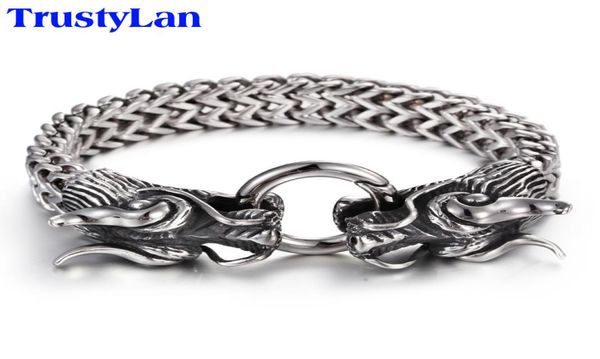 

trustylan vintage stainless steel men bracelet cool double dragon head male jewelry accessory cool mens bangle wristband 225mm y182887293, Black
