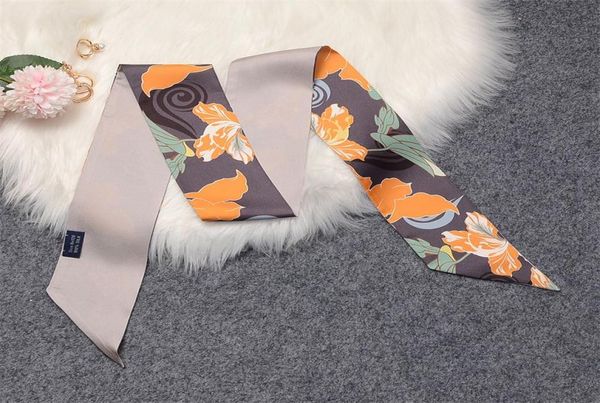 

scarves 100 mulberry silk twill scarf for handbagpursesmall fashion ribbon neckerchief women hair floral print1220842, Blue;gray