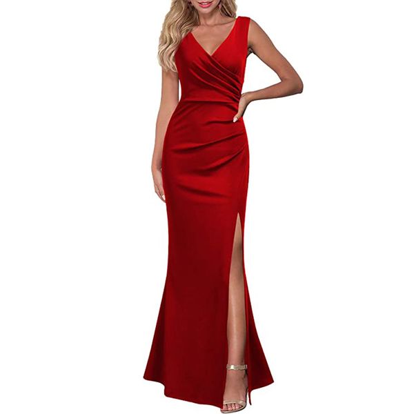

2023 new women's sleeveless v-neck slit prom dress high-end light luxury special occasion dress, Black