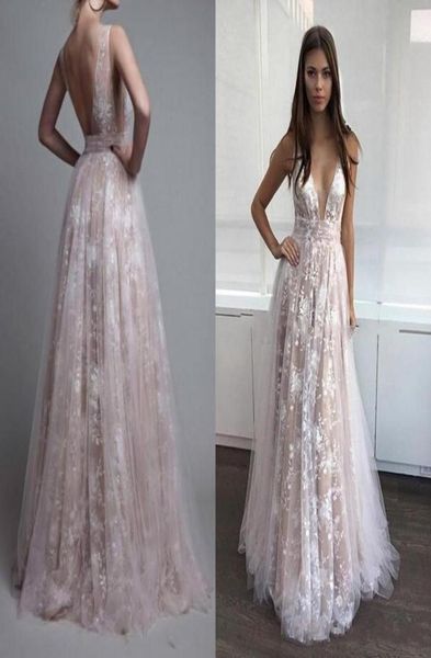 

lace evening dresses v neck tulle ivory nude backless paolo sebastian prom dresses 2019 beach berta celebrity dresses8690430, Black;red