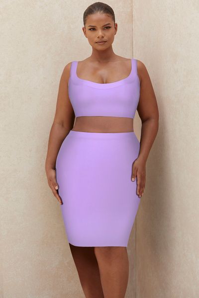 

plus size dresses bandage dress sets plus size sleeveless crop mini skirt outfit summer women purple bodycon party two piece set 230520, Black