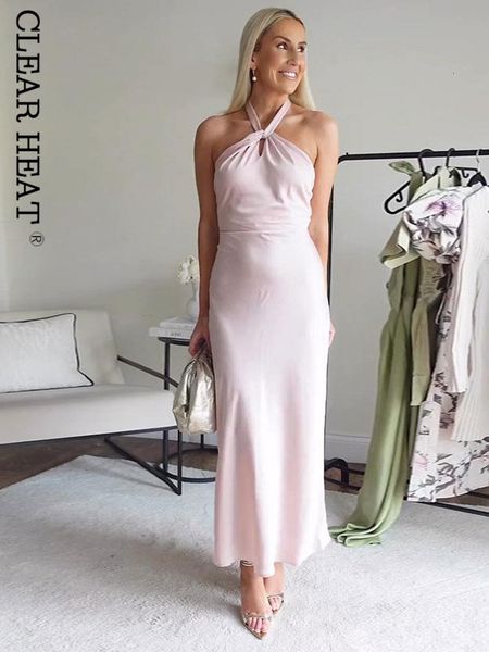 

basic casual dresses female fashion solid silk halter dres backless sleeveless high waist 2023 summer ladies party evening robe 230522, Black;gray